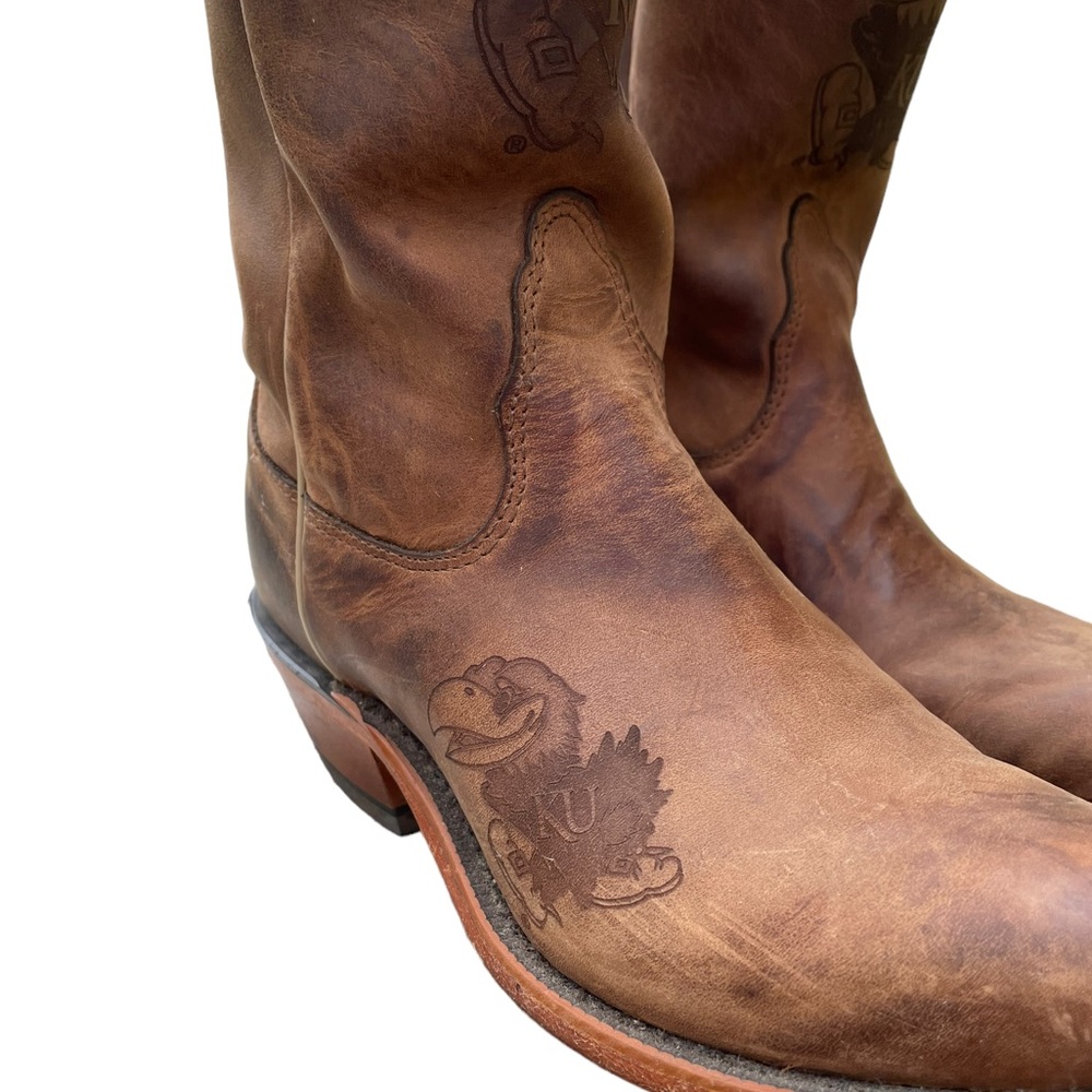 Nocona College Boots KU Jayhawk Leather Tan Western Cowgirl Boots Size 7 - Picture 5 of 11